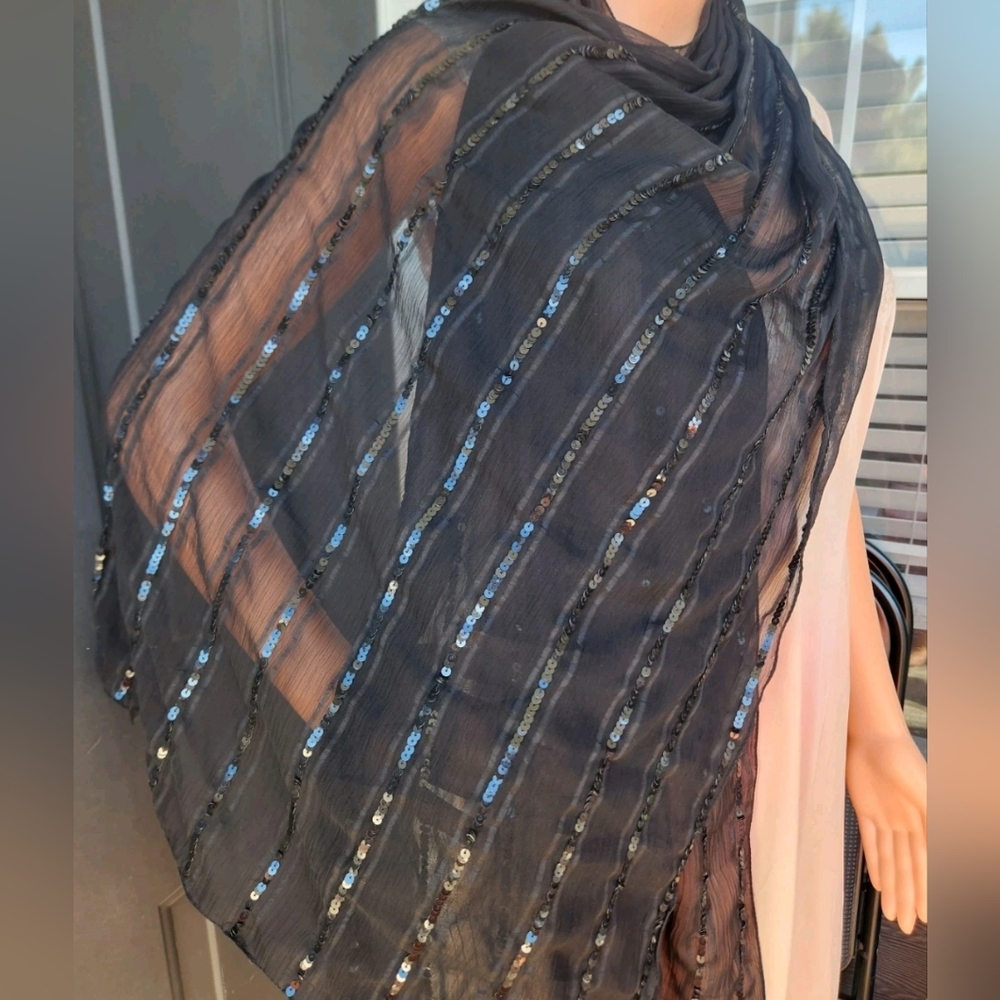 Cejon Black Sequined Rectangular Evening Prom Sca… - image 3